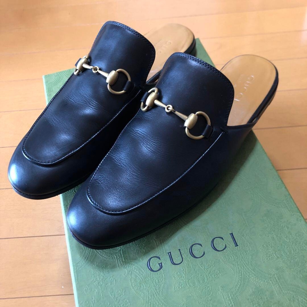 PANTOFOLA D’ORO GUCCI Horsebit sandali pelle tacco basso scarpe mules uomo taglia 7 nero oro