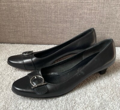 Salvatore Ferragamo Gancini Buckle Block Heel Pumps Black Womens Size US 7