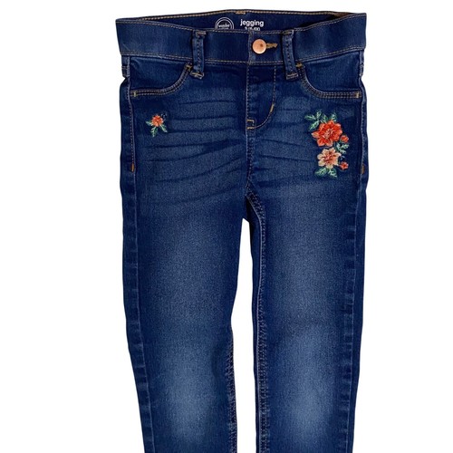 Wonder Nation Girls Jegging Jeans S Blue Tropical Flowers Boho Hippie Pull On - Picture 3 of 6
