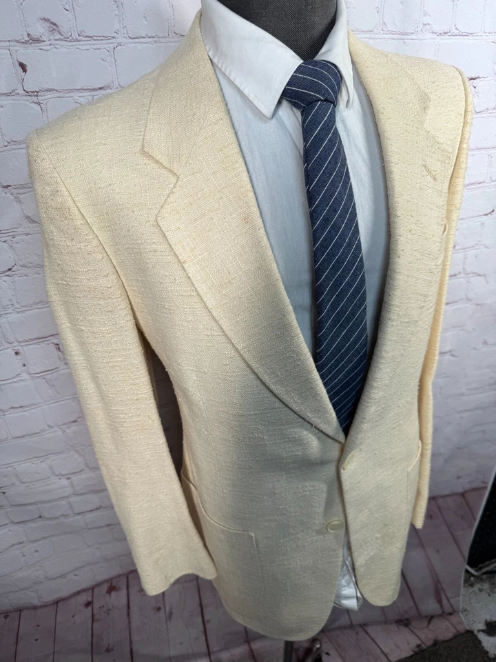 Jaqueta Blazer Masculina DANIEL HECHTER Bege Creme HOMESPUN PURA SEDA 38R - Imagem 3 de 4