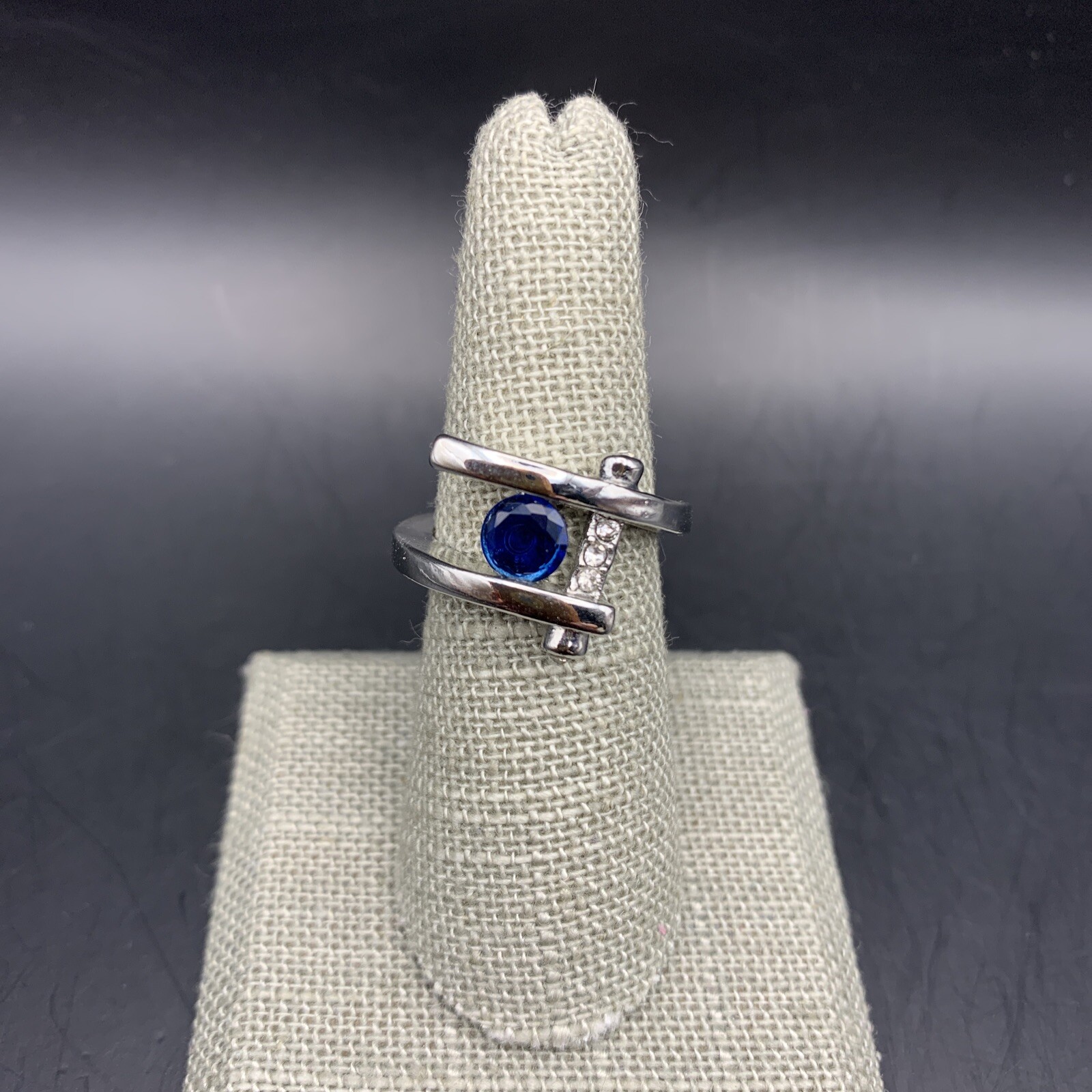 Abstract Statement Ring Silver Tone Blue Clear Rh… - image 3