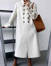 Cappotto Donna Giacca Lunga Bianco Elegante Slim Bottone Lungo 46618