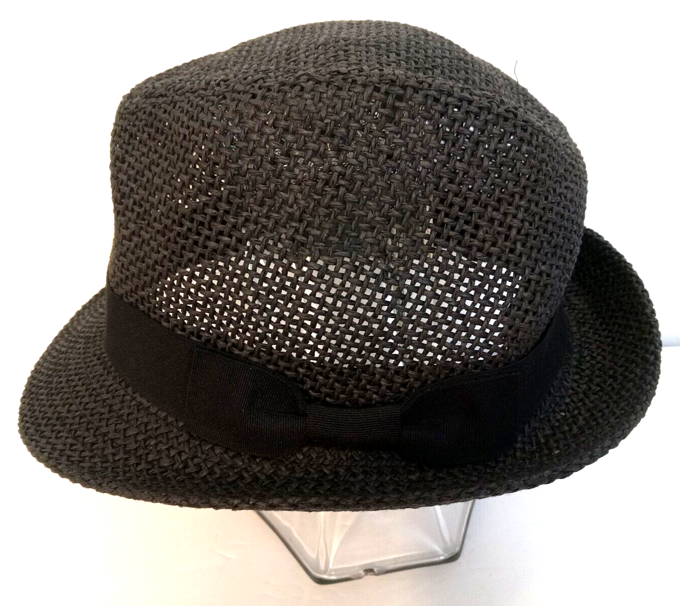 Straw Fedora Style Hat Mens 7.5 Inch Black Summer Spring Side Bow Derby Look
