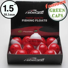 Plastilite GREEN CAP Fishing Bobber - 1.5" inch Round - Red & White 3-250 Count