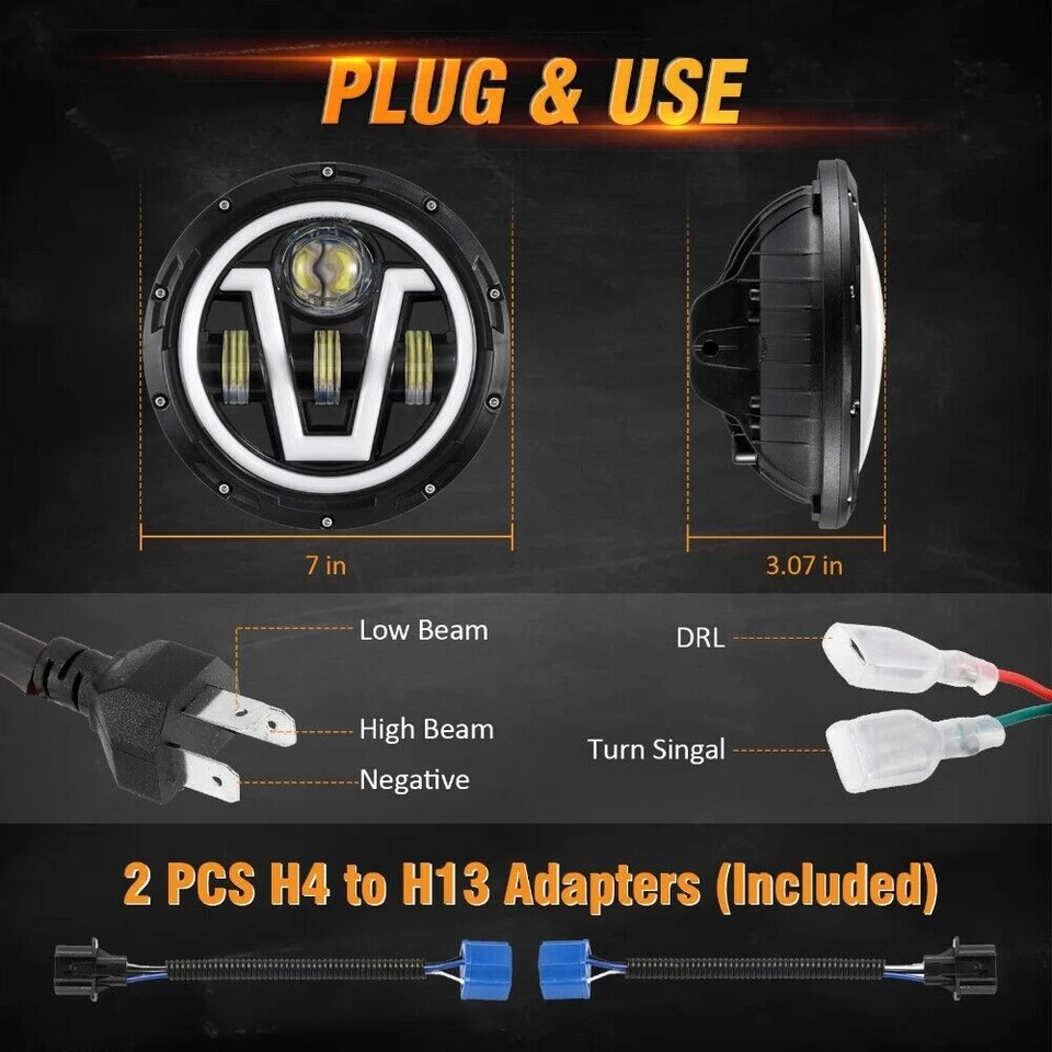 2 круглых светодиодных фары дальнего света для GMC C15 C25 C35 1975 1976 1977 1978 7 дюймов - Изображение 4 из 4