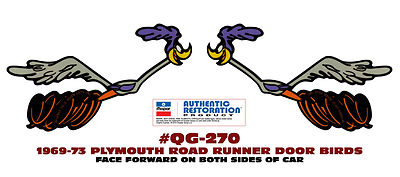 QG-270 1969-73 PLYMOUTH ROAD RUNNER - RUNNING BIRD - DOOR DECAL SET - TWO