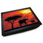 Deluxe Cushioned Lap Tray | Wooden Frame | African Elephants at Sunset #HG