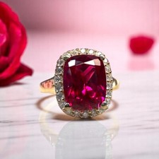 Cushion Cut Engagement Ring Lab Grown Diamond 4.50 Ct Ruby 14k Yellow Gold