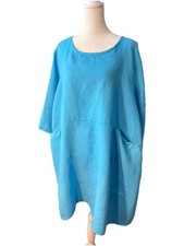 Made In Italy 100% Linen Oversized Shift Dress with Pockets – Blue Lagenlook