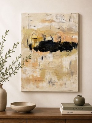Großes Mid Century Ölgemälde weiß Modernist abstrakt Landschaft signiert Leinwand