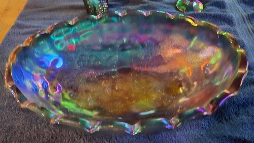 Large Carnival Glass Footed Bowl