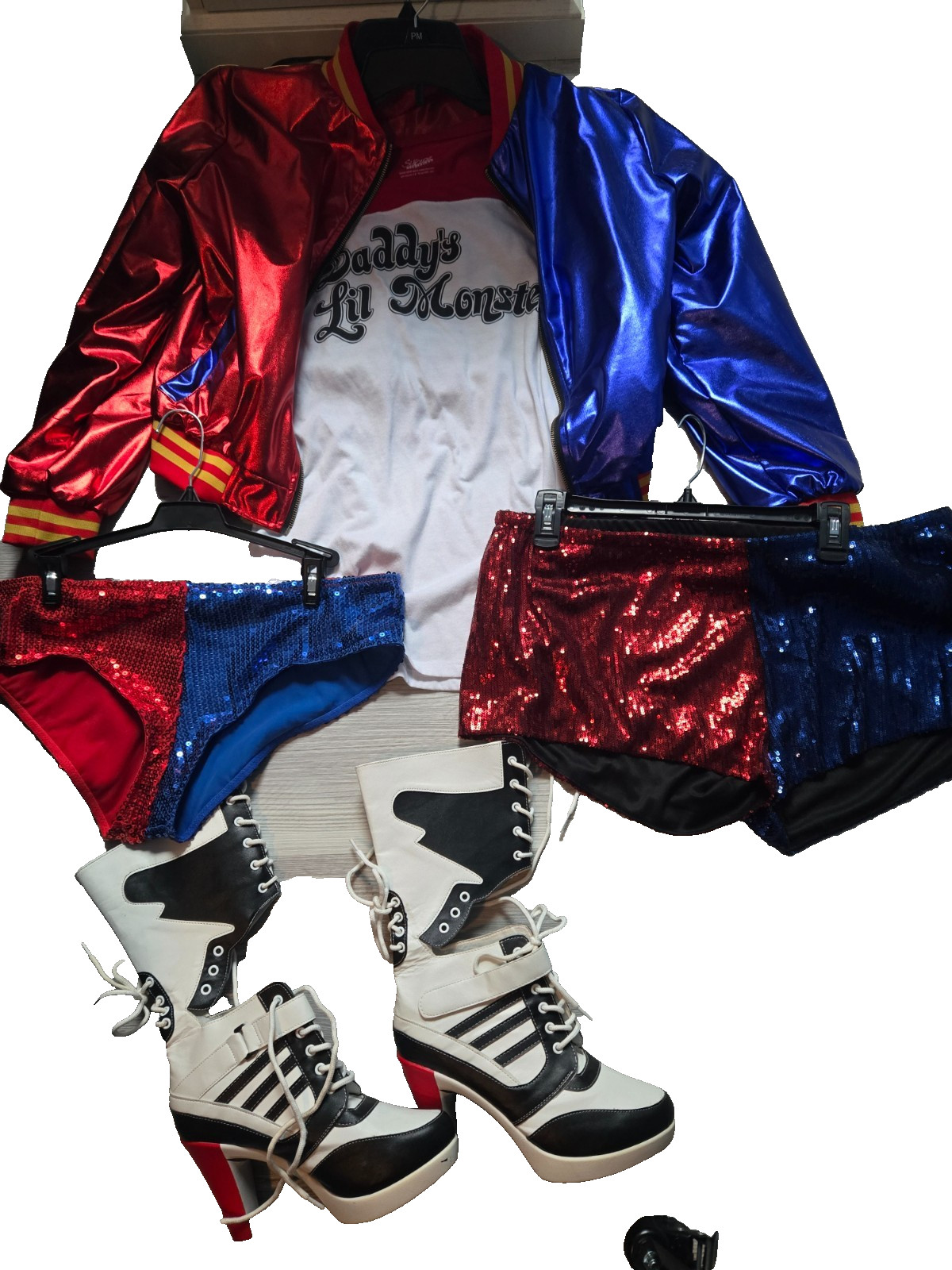 Harley Quinn Escuadrón Suicida Disfraz XL XXL Chaqueta Camisa Pantalones Cortos Botas Halloween