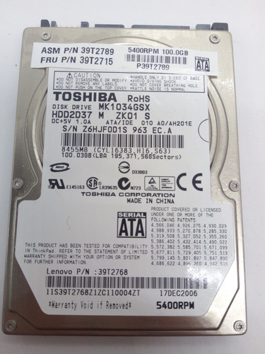 TOSHIBA**MK1034GSX** 100GB*** SATA HDD Notebook 2,5'' ZOLL#NFP1829