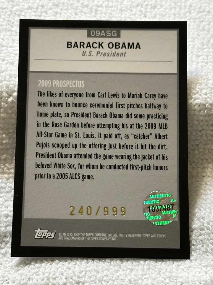 2009 eTOPPS /999 BARACK OBAMA PRESIDENT ALL STAR GAME 09ASG - Image 2 of 2