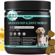 POPPAW Advanced Dog Joint Supplement   15-in-1 Glucosamine for Dogs with Chon...