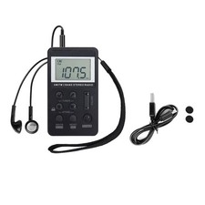 Mini Portable AM/FM Radio With Headphones  LCD Screen Pocket Handheld Radio