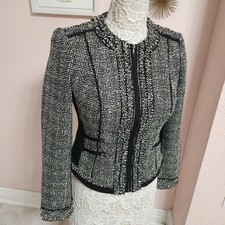 Flawless White House Black Market Blazer Jacket fitted 4 black white