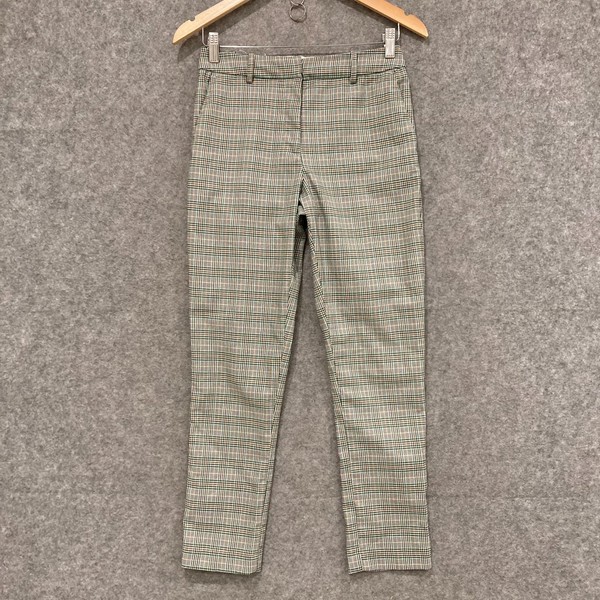 H&M Pants Womens Size 6 Multicolour Check Straight Mid Rise Pockets Zip 9317