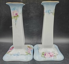 Candelabros de porcelana de Baviera florales Hutschenreuther auto estampados 6" H cantidad 2