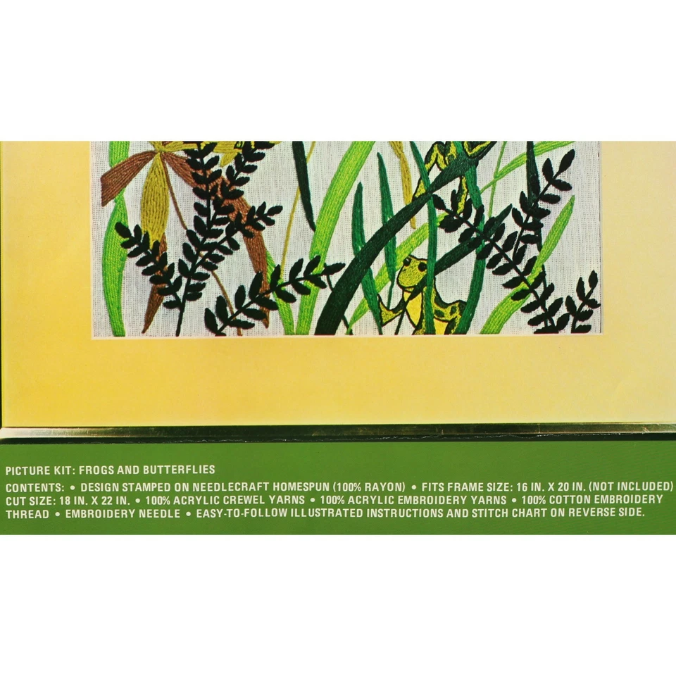 Kit bordado crewel vintage helechos mariposas ranas núcleo de cabaña   Foto 3 de 4
