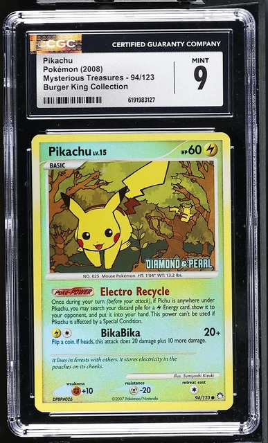 CGC 9 MINT Pikachu 94/123 Mysterious Treasures Burger King Stamped Pokemon Card
