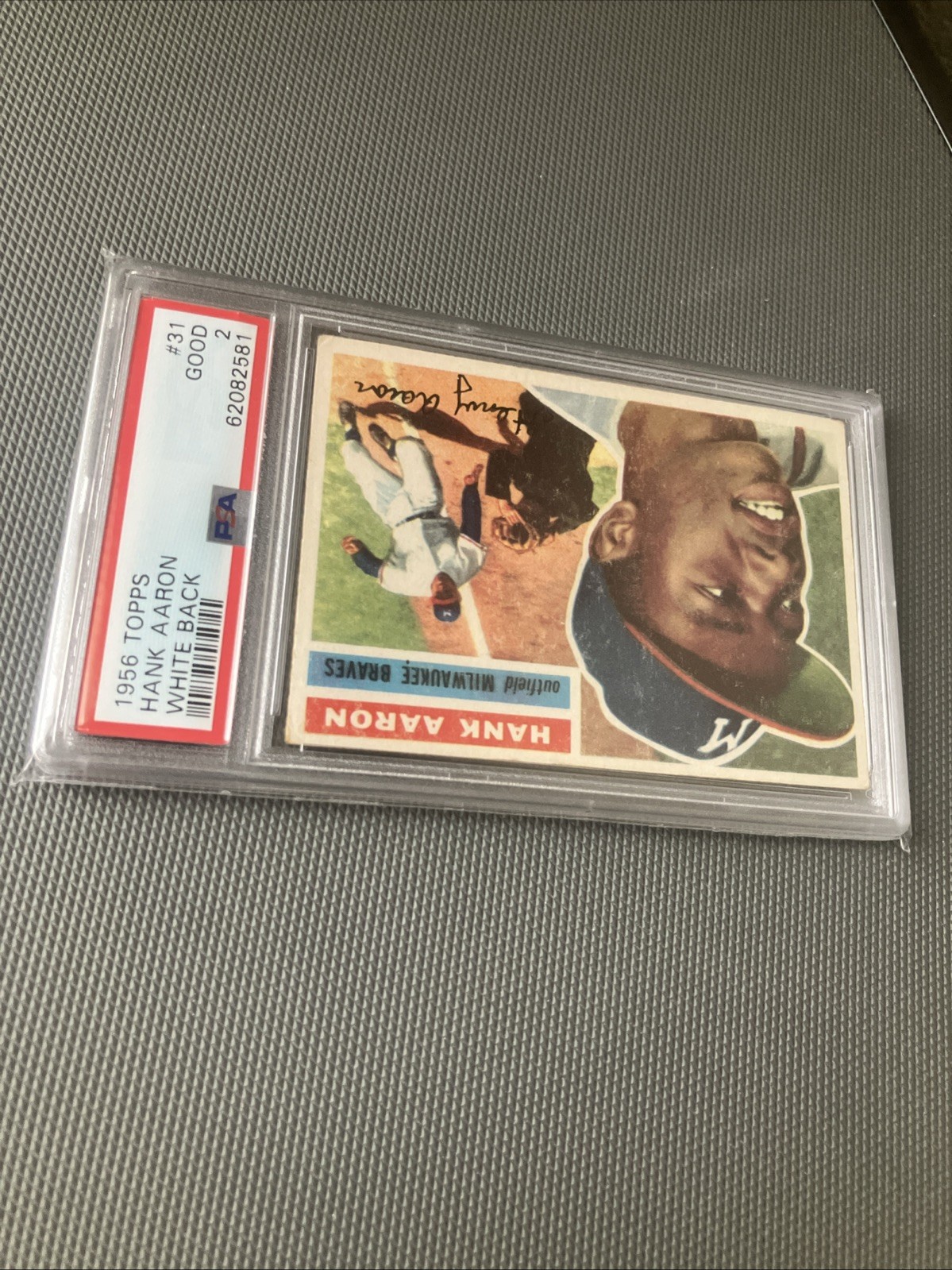 1956 Topps #31 (White Back) Hank Aaron HOF PSA 2 view 4