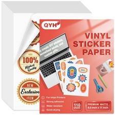 QYH Printable Vinyl Sticker Paper for Inkjet Printers - 110 Sheets, 8.5"x11" ...