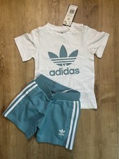 adidas Kids Shorts  Tee Shirt Set 4T Originals White Preloved Blue NWT IB8664