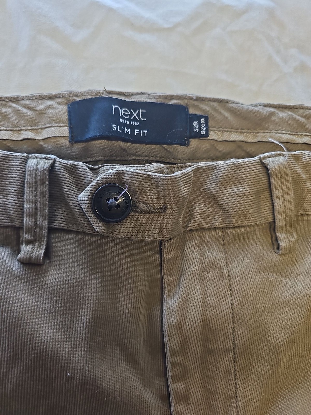 Next Men's Slim Fit Khaki Corduroy Trousers Size 32R OO179 image 2