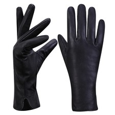 Leather Gloves Touchscreen Nappa Lambskin 100% Cashmere Lining Black Large