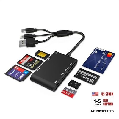 7-in-1 Smart Card Reader with 3-Port Connectivity   Lightning/USB-C/USB-A black