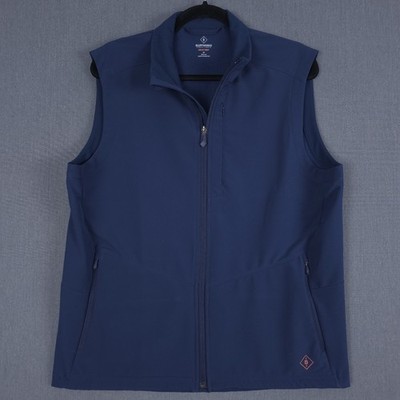 Bluffworks Oslo Vest Mens Medium Atlas Navy Blue Full Zip Stretch Hiking Travel