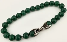 DAVID YURMAN 925 STERLING SILVER GREEN ONYX BEADED 8 1/2” BRACELET K630C