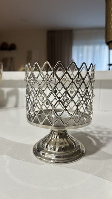 Bath & Body Works White Barn Rhinestone Metal 3-wick Candle Holder Pedestal