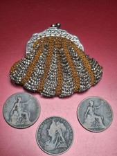 Stunning Antique Victorian Beaded Evening Purse Leather Interior Inc Old Pennies