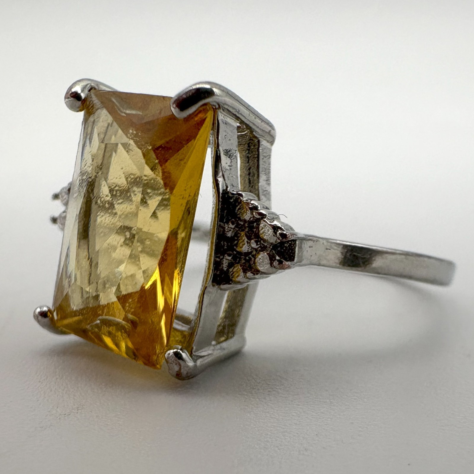 Sterling Silver 925 Large Rectangular Yellow Citr… - image 3