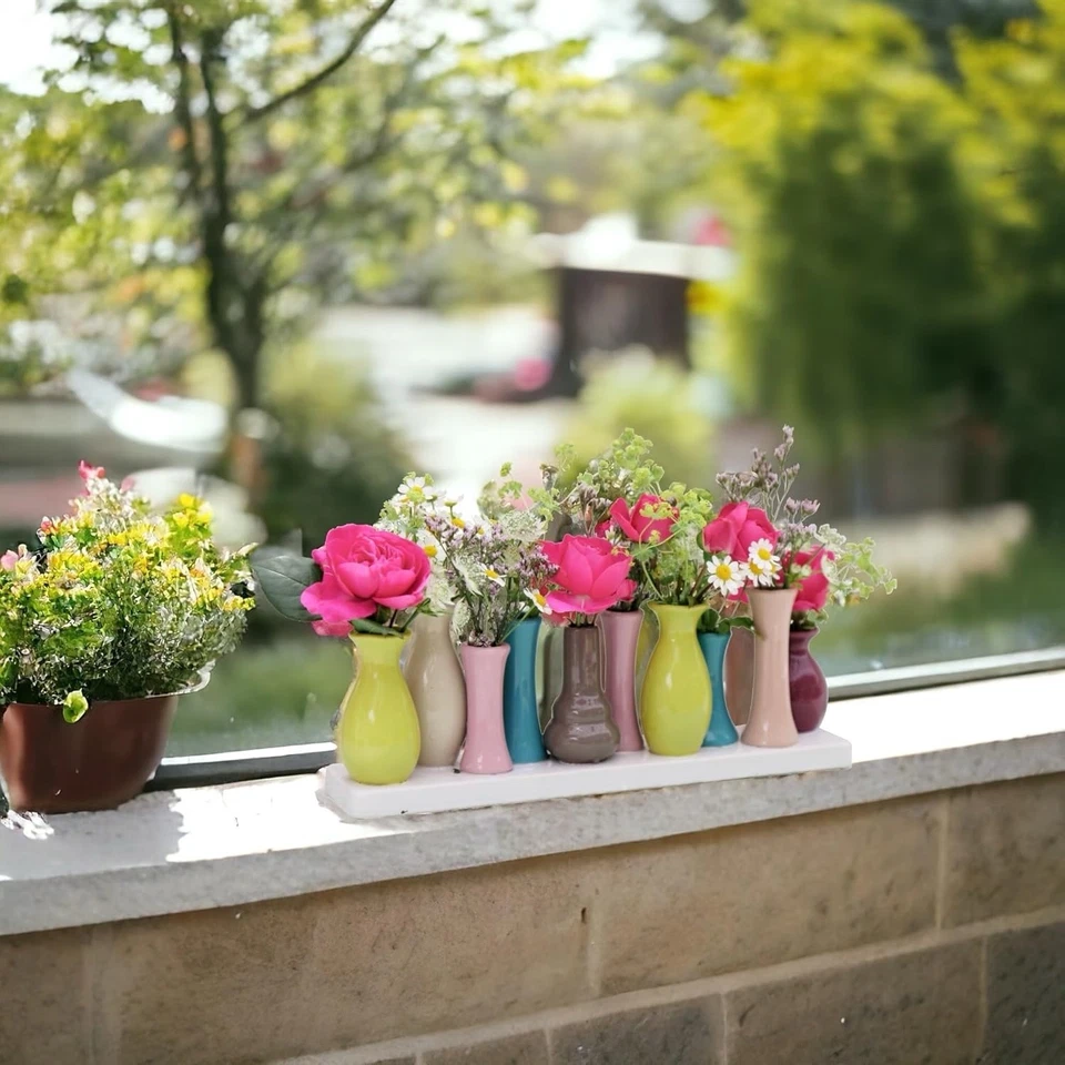 Jinfa Vasenset 10 bunte Keramikväschen Vase Blumenvase Gestecke Deko Mini Vasen - Bild 3 von 4