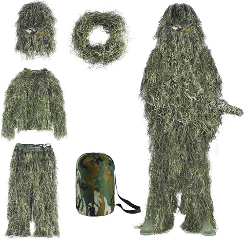 3D Ghillie Suit woodland Tarnanzug Camo Camouflage Kleidung Jagd Einheitsgröße - Bild 19 von 23