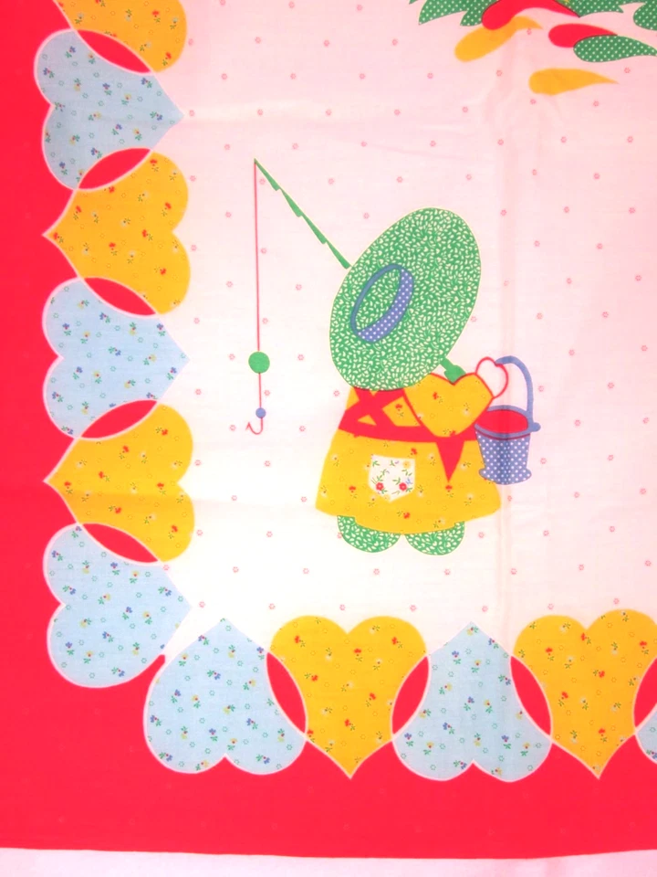 Vintage Sunbonnet Sue Sam Cheater Quilt Fabric Panel Calico Floral Heart Scotty - Image 4 of 4