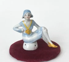 Flapper Lady Pin Cushion Half Doll Woman Figurine Porcelain VTG Art Deco Germany