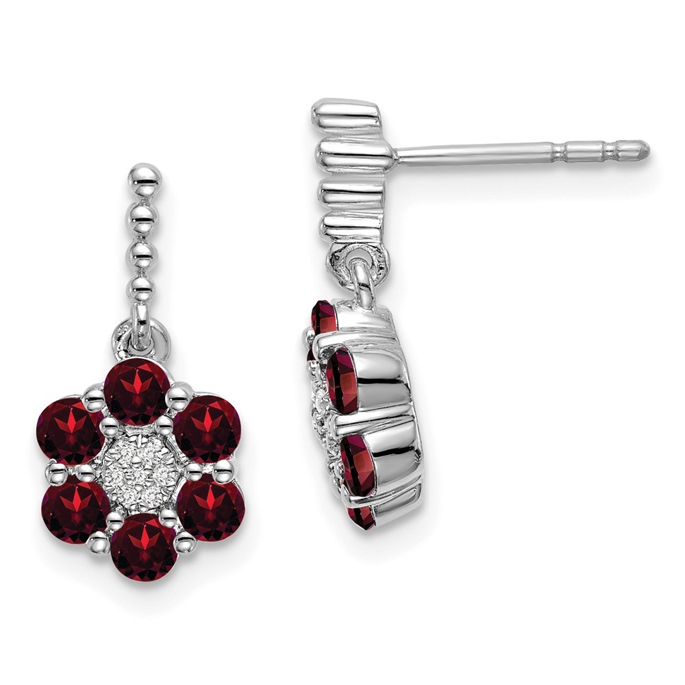 14k White Gold Garnet and Diamond Drop & Dangle Earrings 2.17gm