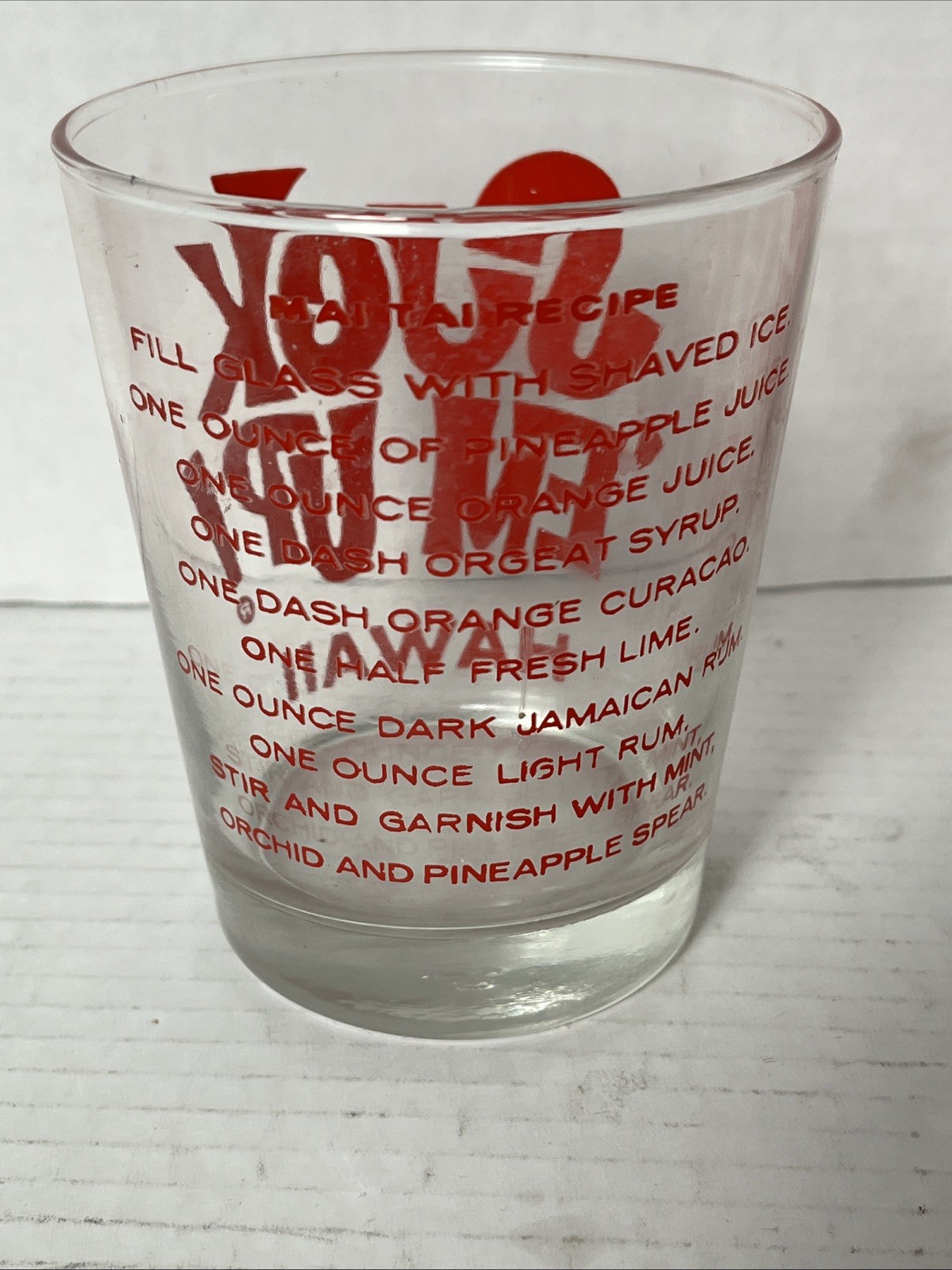 2 Vintage SUCK ‘EM UP HAWAII 14oz Lowball Mai Tai Bar Glass Set 1970s LIBBEY