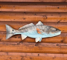 Redfish Replica - 2D Flat Metal, Realistic Red Drum Fish Art, Nautical Decor