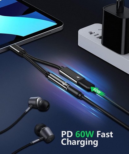 2 in 1 Type-C USB C to 3.5mm AUX Audio Headphone Jack Adapter Charger Cable New - Picture 3 of 8