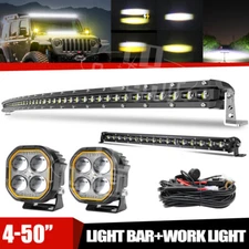 Curved 50"+20'' LED Light Bar+2x 3'' Pods+Wire For 2018-2024 Jeep Wrangler JL JT