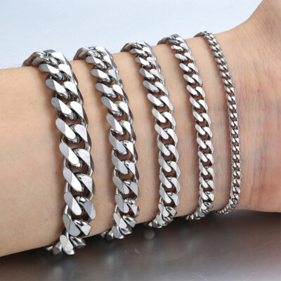 Men's Chain 3/5/7/9/11mm Stainless Steel Bracelet Silver Curb Cuban Link 7-9''