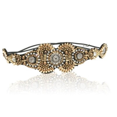 AZTEC GOLD RHINESTONE BEADED HEADBAND AND LOOK SHEET ON ALL THE DIFFERENT WAYS