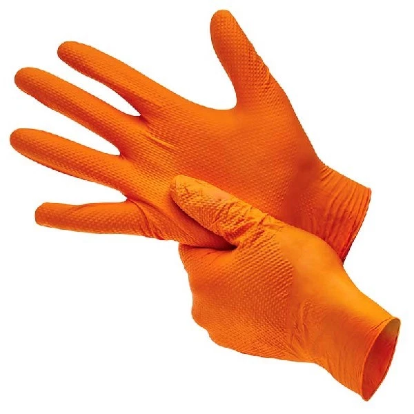 ORANGE MECHANICS GLOVES Heavy Duty Extra Strong Diamond Textured Nitrile  Gloves