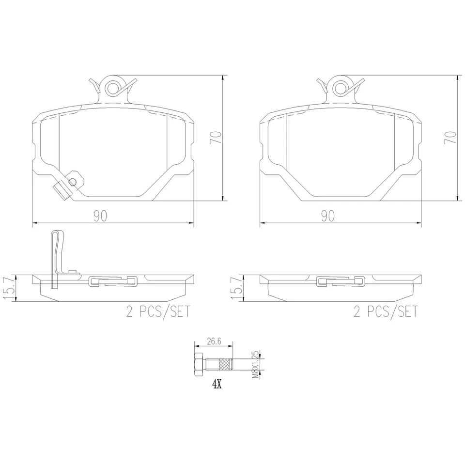 For 2008-2016 Smart Fortwo Brembo Front Ceramic Disc Brake Pads Set Kit - Image 3 of 4