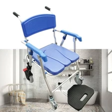 Aluminium Alloy Collapsible Shower Commode Chair with Wheels and Bed Pan 330lb